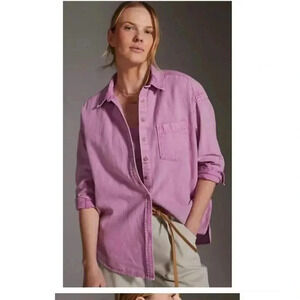 Anthropologie Pilcro Oversized Women's L/S Oxford Button Front Tunic Lilac XS